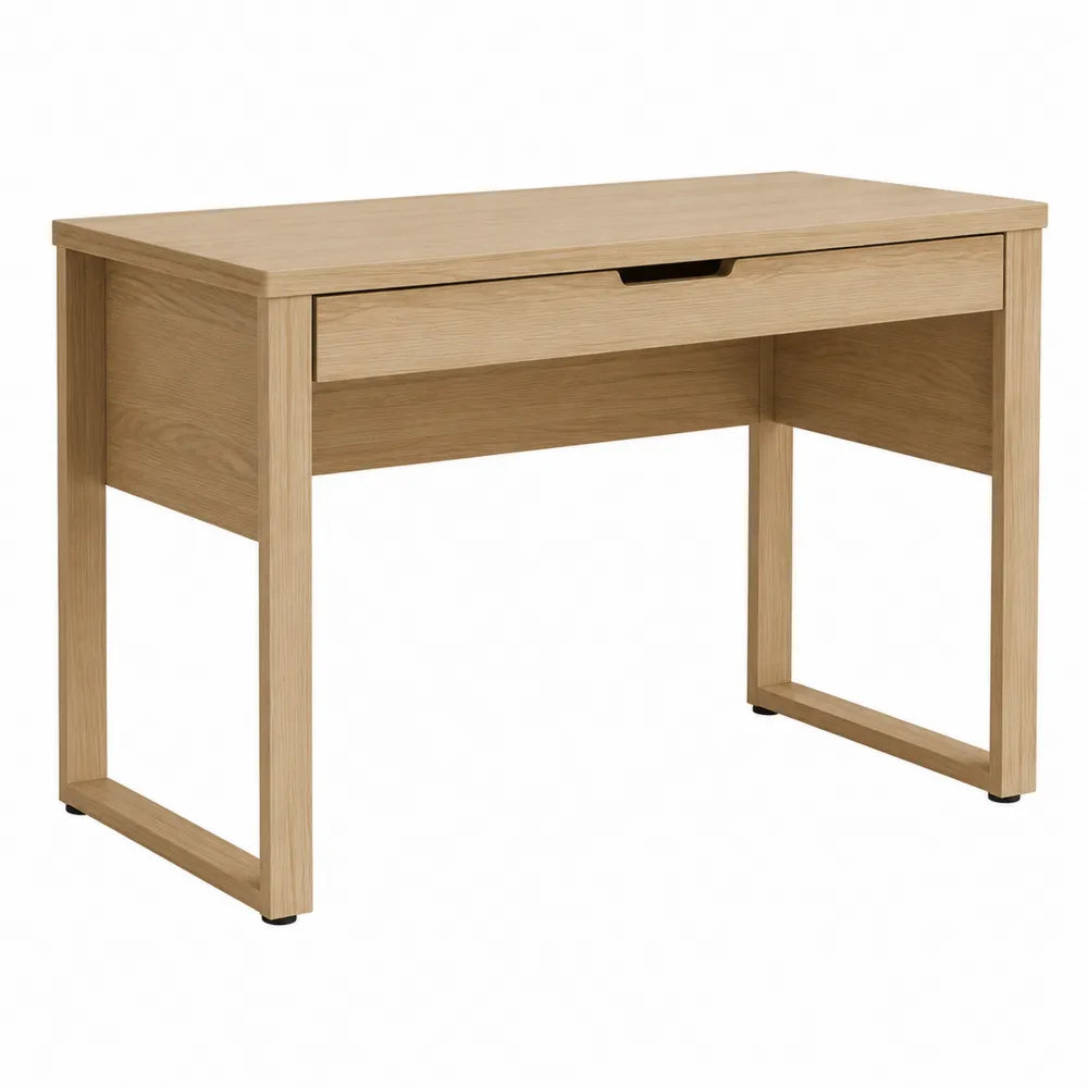 Bureau droit rectangulaire 110 x 55 x 76 cm en panneaux de particules mélaminés chêne clair avec tiroir