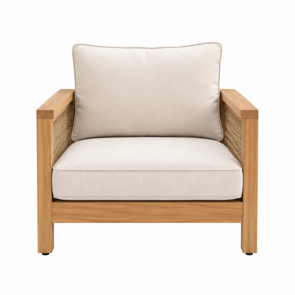 Fauteuil de jardin en acacia massif corde polyester coussins beige env. 80 x 78 x 85 cm