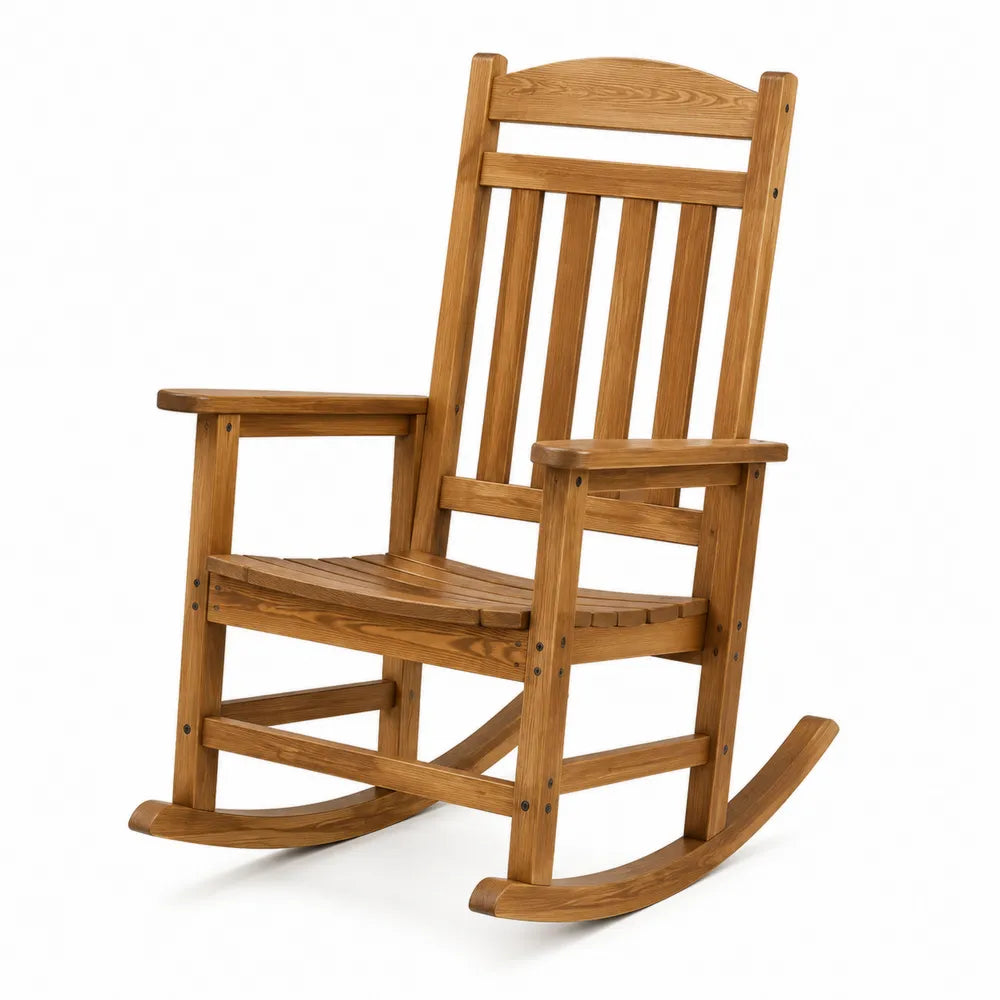 Chaise à bascule de jardin en acacia massif marron miel avec accoudoirs et assise à lattes 67 x 100 x 118 cm