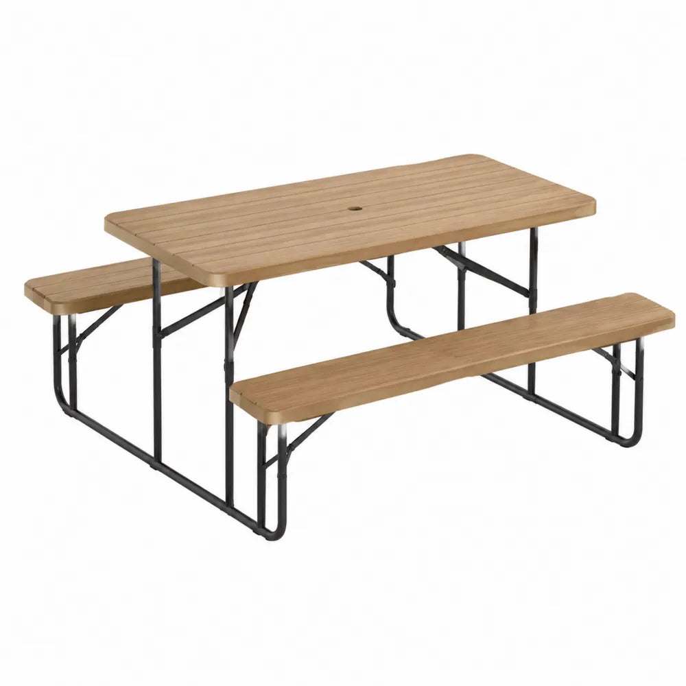 Table de pique-nique d’extérieur rectangulaire avec bancs intégrés environ 180 x 150 x 75 cm bois naturel et structure acier noir