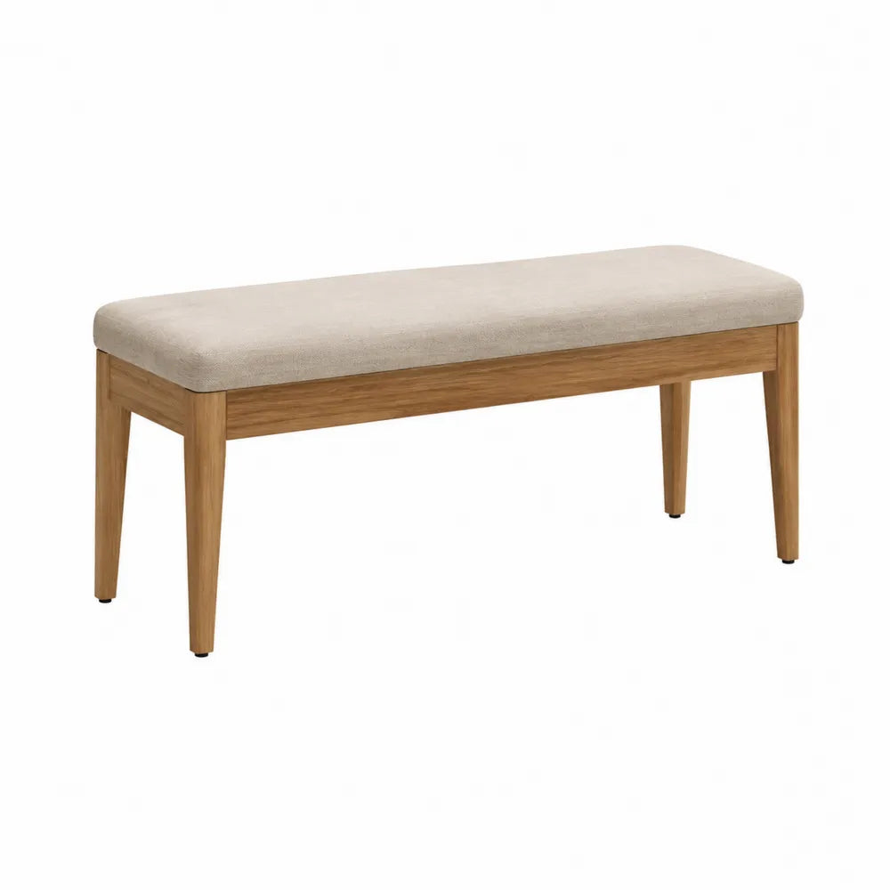 Banc de jardin rectangulaire 110 x 35 x 45 cm en acacia massif coussin polyester beige bois naturel
