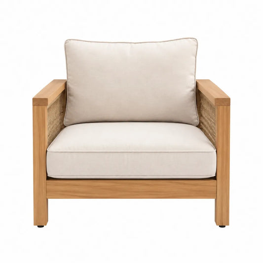 Fauteuil de jardin en acacia massif corde polyester coussins beige env. 80 x 78 x 85 cm