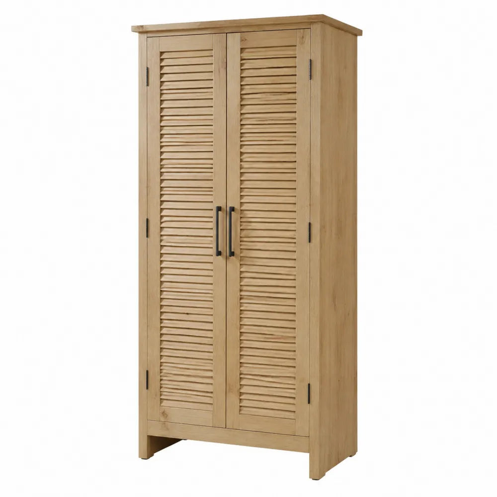 Armoire de rangement 2 portes 80 x 40 x 170 cm effet bois naturel panneaux mélaminés à persiennes