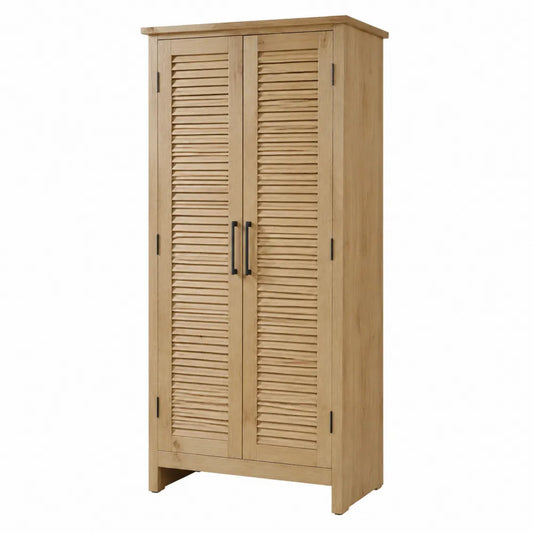 Armoire de rangement 2 portes 80 x 40 x 170 cm effet bois naturel panneaux mélaminés à persiennes